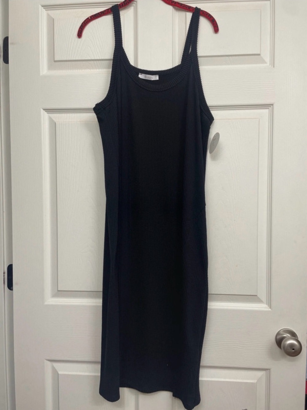 Black Ribbed Tank Midi Dress by Unknown Brand